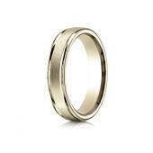 18k Yellow Gold 4mm Comfort-Fit Satin-Finished High Polished Round Edge Carved Design Band