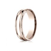 14k Rose Gold 6mm Comfort-Fit High Polished with Milgrain Round Edge Carved Design Band