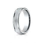 10k White Gold 6mm Comfort-Fit  multi milgrain center high polish round edge Design band