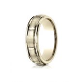 10k Yellow Gold 6mm Comfort-Fit Satin-Finished 8 High Polished Center Cuts and Round Edge Carved Design Band