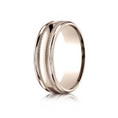 14k Rose Gold 7mm Comfort-Fit High Polished with Milgrain Round Edge Carved Design Band