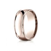 14k Rose Gold 8mm Comfort-Fit  high polish finish round edge Design band