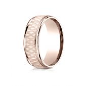 14k Rose Gold 8mm Comfort Fit Round Edge Patterned Design Band