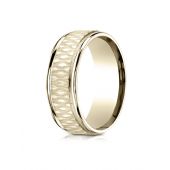 18k Yellow Gold 8mm Comfort Fit Round Edge Patterned Design Band