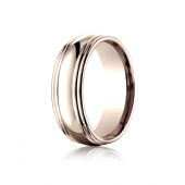 14k Rose Gold 7.5mm Comfort-Fit High Polished Double Round Edge Carved Design Band