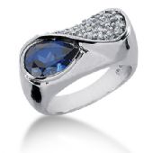 14K 'S' Shaped Diamond Ring Blue Pear Cut Sapphire Pave Set (0.74ctw.)