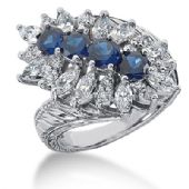 14K Marquise, Round Brilliant Sapphire Diamond Anniversary Ring (3.4ctw.)
