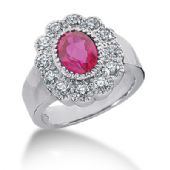 14K Ruby, Round Brilliant Diamond Pave Set Ring (0.6ctw.)