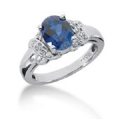 14K Prong Set, Oval Cut Sapphire, Round Brilliant Diamond Ring (0.12ctw.)