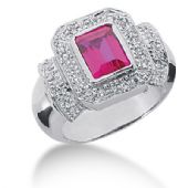 14K Beautiful Emerald Cut Ruby, Surrounded by Round Brilliant Diamonds (0.19ctw.)