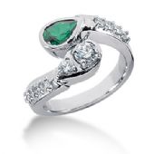 14K Bezel Set Pear Emerald, Prong Set Round Brilliant Diamonds (0.68ctw.)