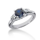14K Prong Set Round Sapphire, Round Brilliant Diamond Ring (0.18ctw.)