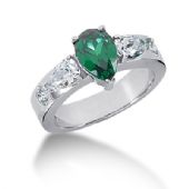 14K Prong Set Pear Cut Emerald, Horizontal Pear Shape Diamonds (1.0ctw.)