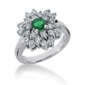 14K Floral Emerald Centered,Prong Set Round Brilliant Diamonds  (1.22ctw.)