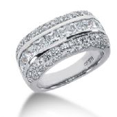 18K Princess Cut Center, Round Brilliant Diamond Anniversary Ring (3.25ctw.)