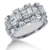 18K Patterned Round Brilliant, Straight Baguette Diamond Ring (4ctw.)