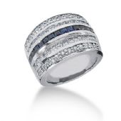 18K Princess Cut Sapphire Lined Diamond Anniversary Ring (2.16ctw.)