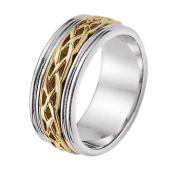 14k Gold 8mm Two Tone Celtic Weave Wedding Band C4004