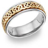14k Gold 7mm Two Tone Celtic Knot Wedding Band C4003