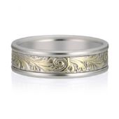 950 Platinum & 18K Two Tone 6.5mm Two Tone Antique Band Vine Design