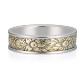950 Platinum & 18K Two Tone 7mm Two Tone Antique Band Flower Design