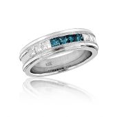 Men's 14K Gold & 1.1 Carat White & Blue Diamond Wedding Band