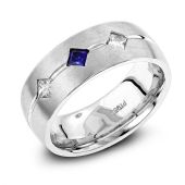 Platinum, Diamond & Blue Sapphire Wedding Band for Men