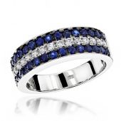 Unique 10K Gold & 1.4 Carat Diamond Sapphire Wedding Band