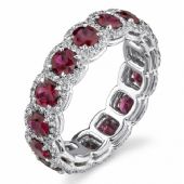 Platinum Prong and Pave Set 4.22ctw. Round Diamond & Ruby Eternity Band DEB785PLT